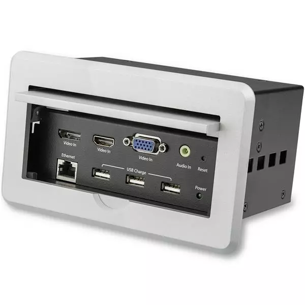 Caja de conexión para mesa con Enchufe, USB, Red, HDMI,VGA, Audio 3.5 –  Conekte