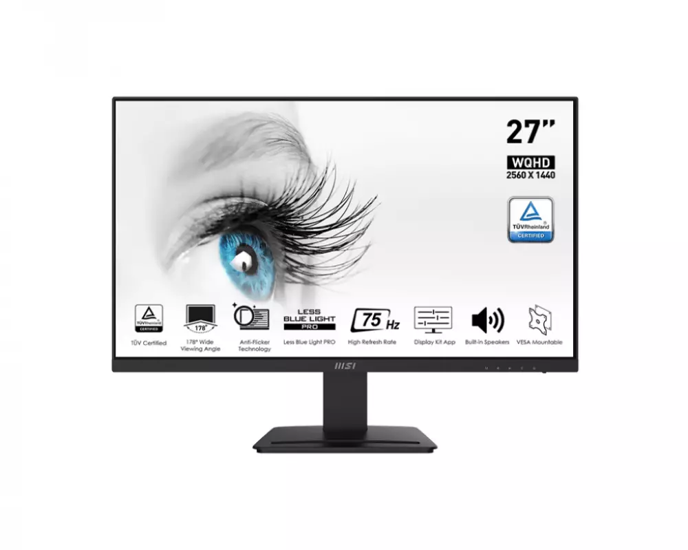 Monitor MSI Pro MP273QV 27 Pulgadas Wide Quad HD VA 2560 x 1440 Pixeles 75  Hz 1 ms Displayport HDMI Negro - Digitalife eShop